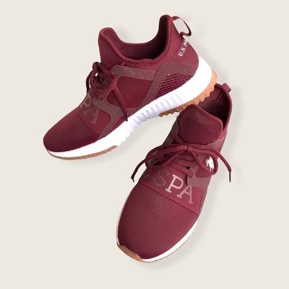 Ralph Lauren U.S. Polo Assn USPA Burgundy Pull On Running Breathable Sneakers - Picture 5 of 10